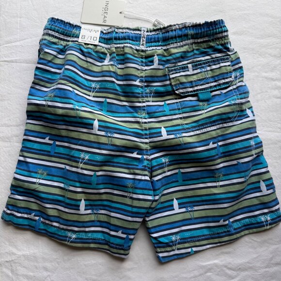NWT Ingear Boys Striped Swim Trunks With Drawstring Size 8/10 Green & Blue - Picture 5 of 5